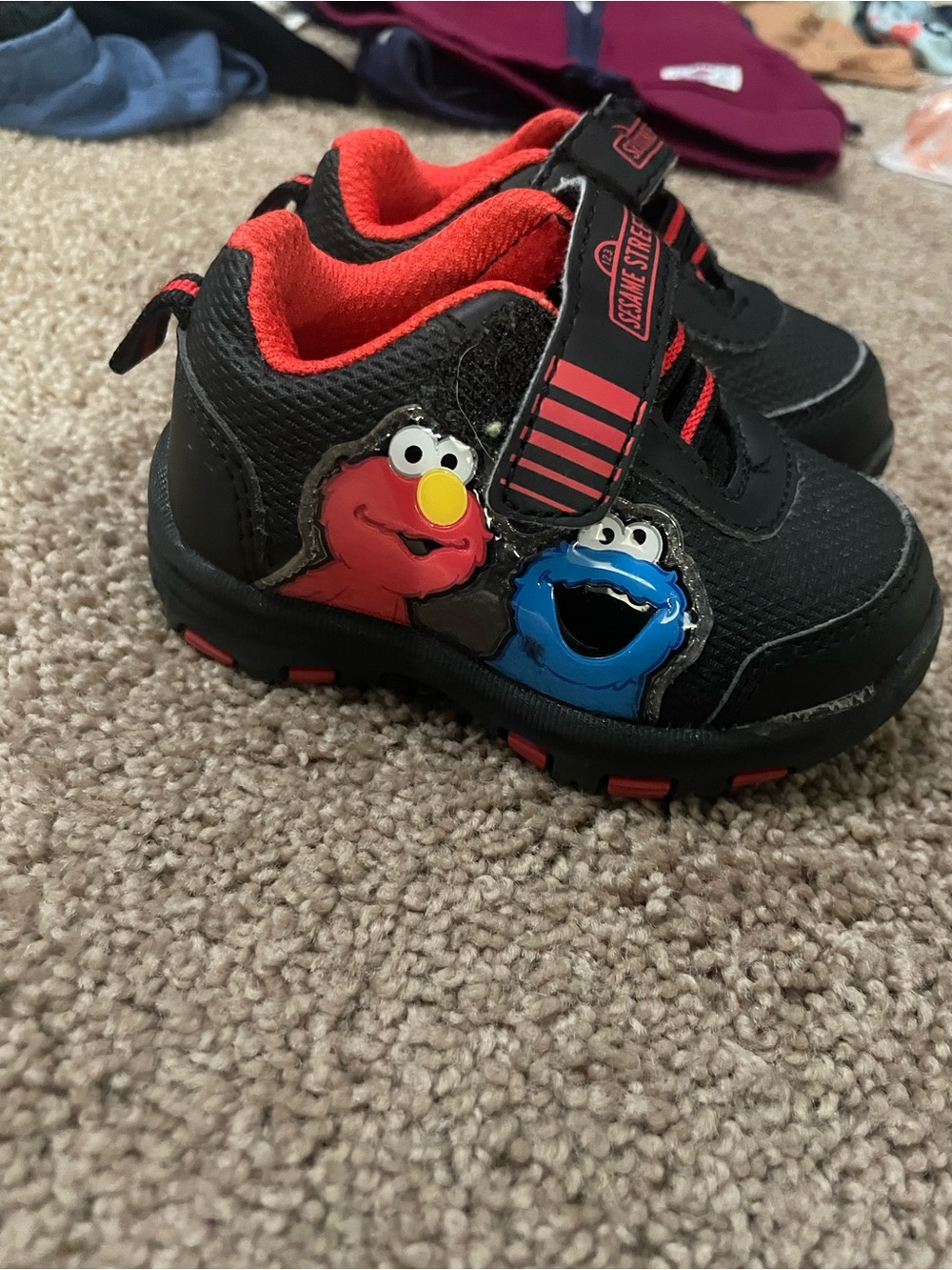 Sesame Street Black and Red Kids Sneakers with Elmo & Cookie Monster